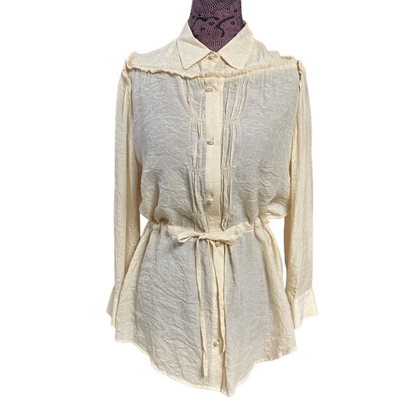 See By Chloe Sz 10 Crinkle Beige Drawstring Top *Flaw - Picture 7 of 7